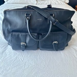 Hook & Albert Navy Pebbled Leather Garment Bag